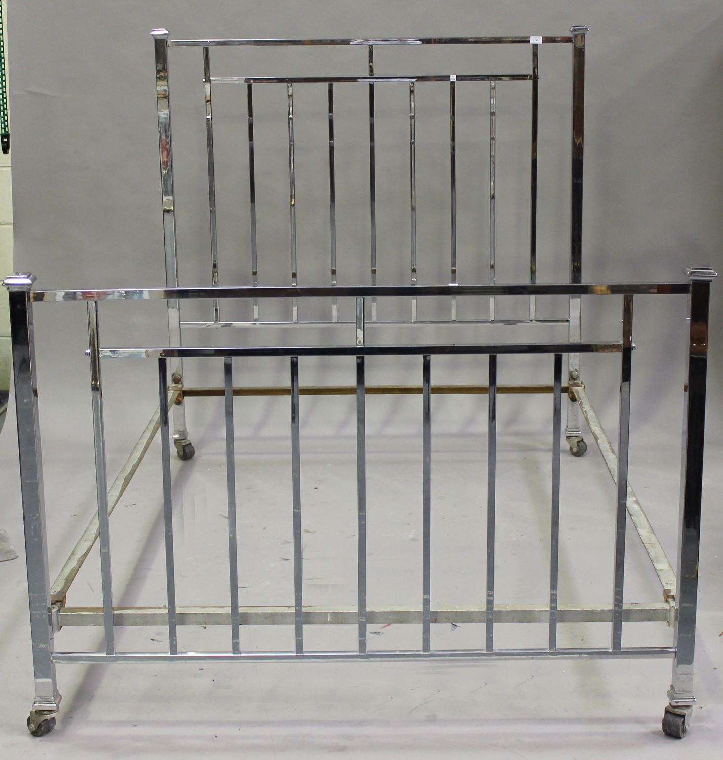 An Art Deco chromium plated double bed frame the foot and