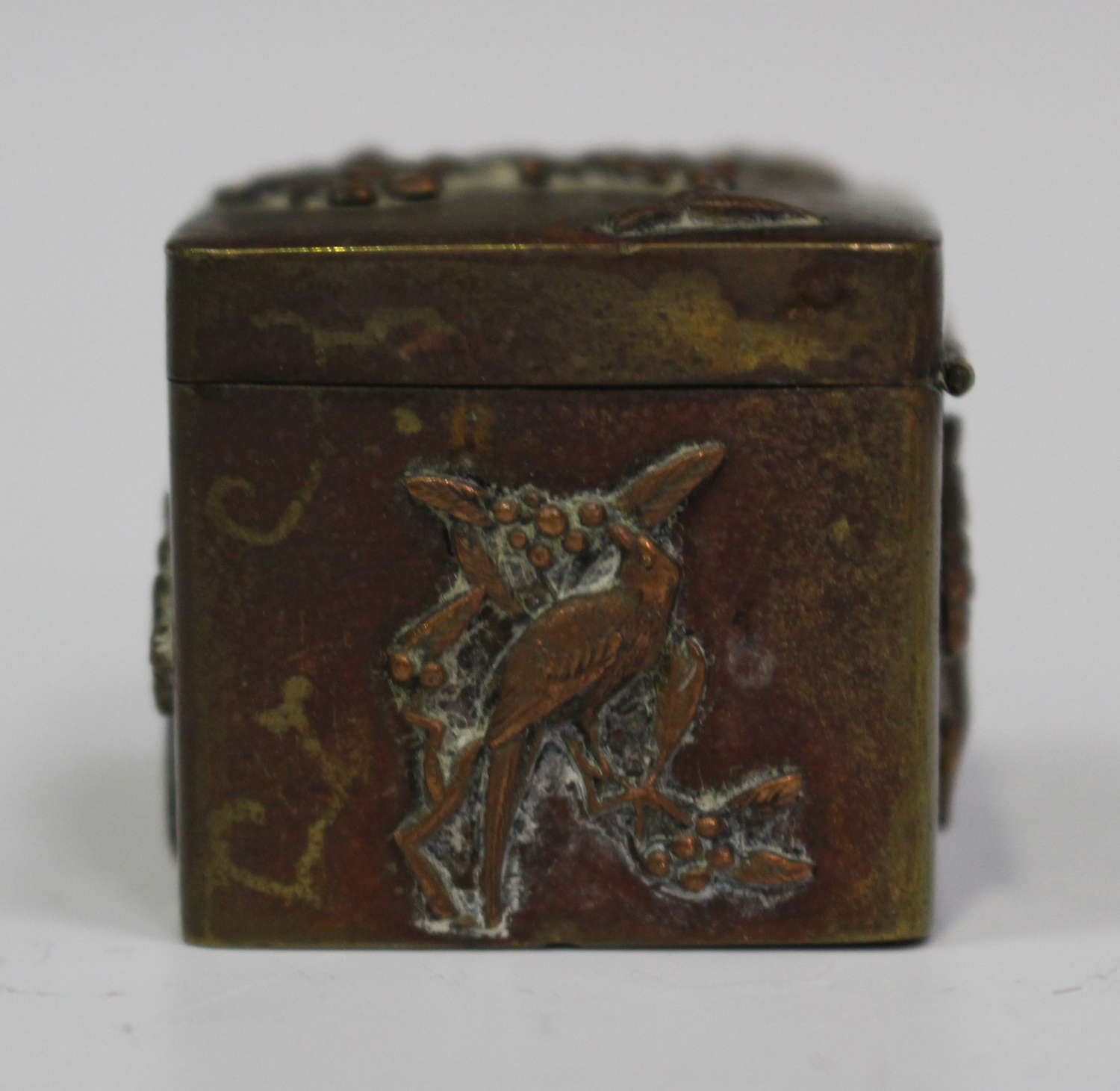 Antique Japanese Meiji Mixed Metal Snuff Box, Brass & Copper
