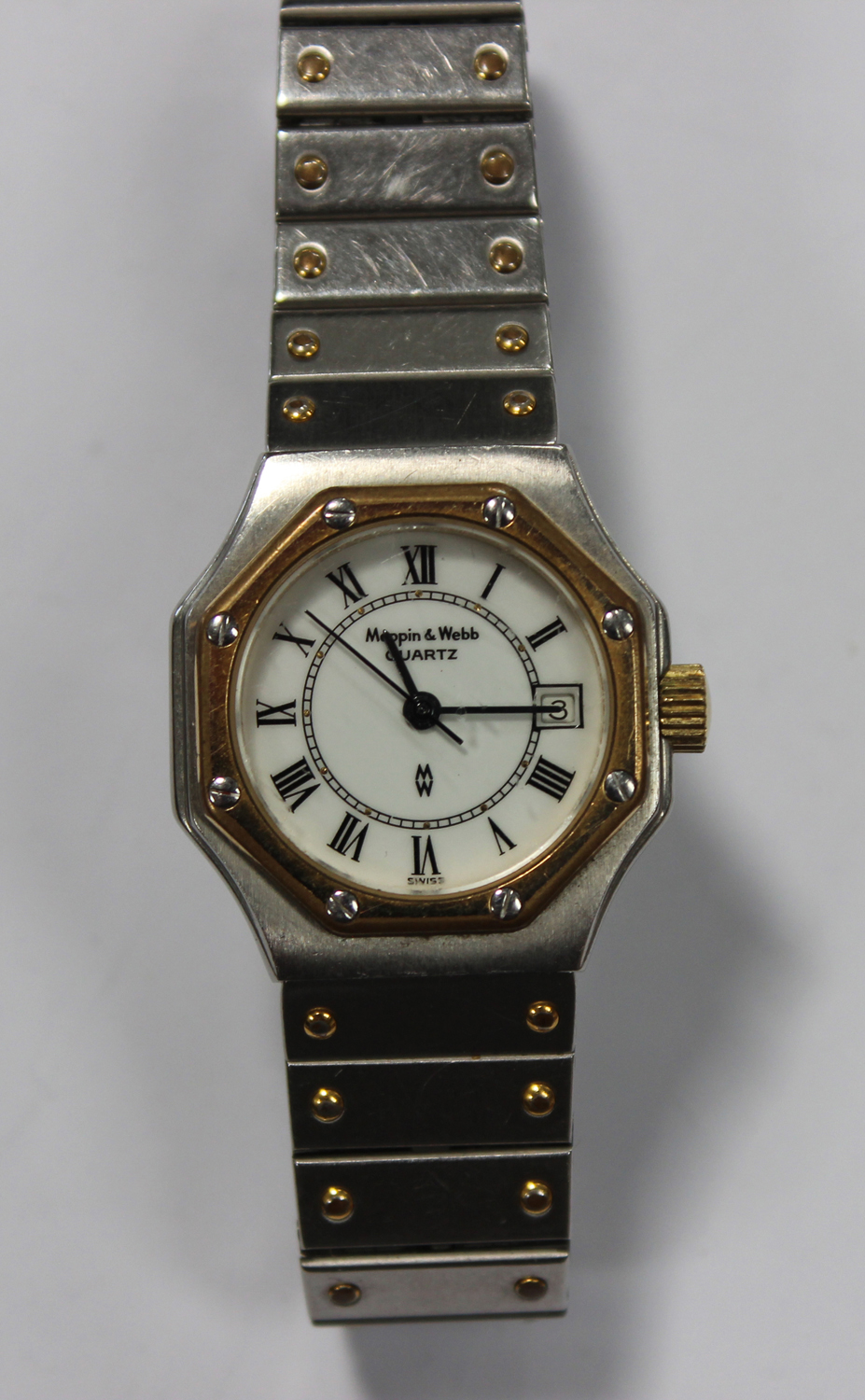A Mappin Webb Quartz steel octagonal cased lady s bracelet wristwatch the signed dial wi