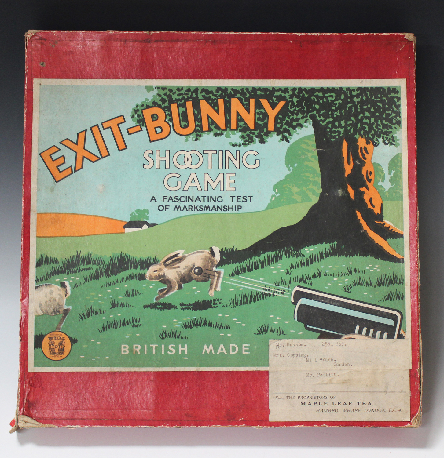 A Wells Exit-Bunny Shooting Game, boxed, with two pistols and a small quantity of bullets (playwear