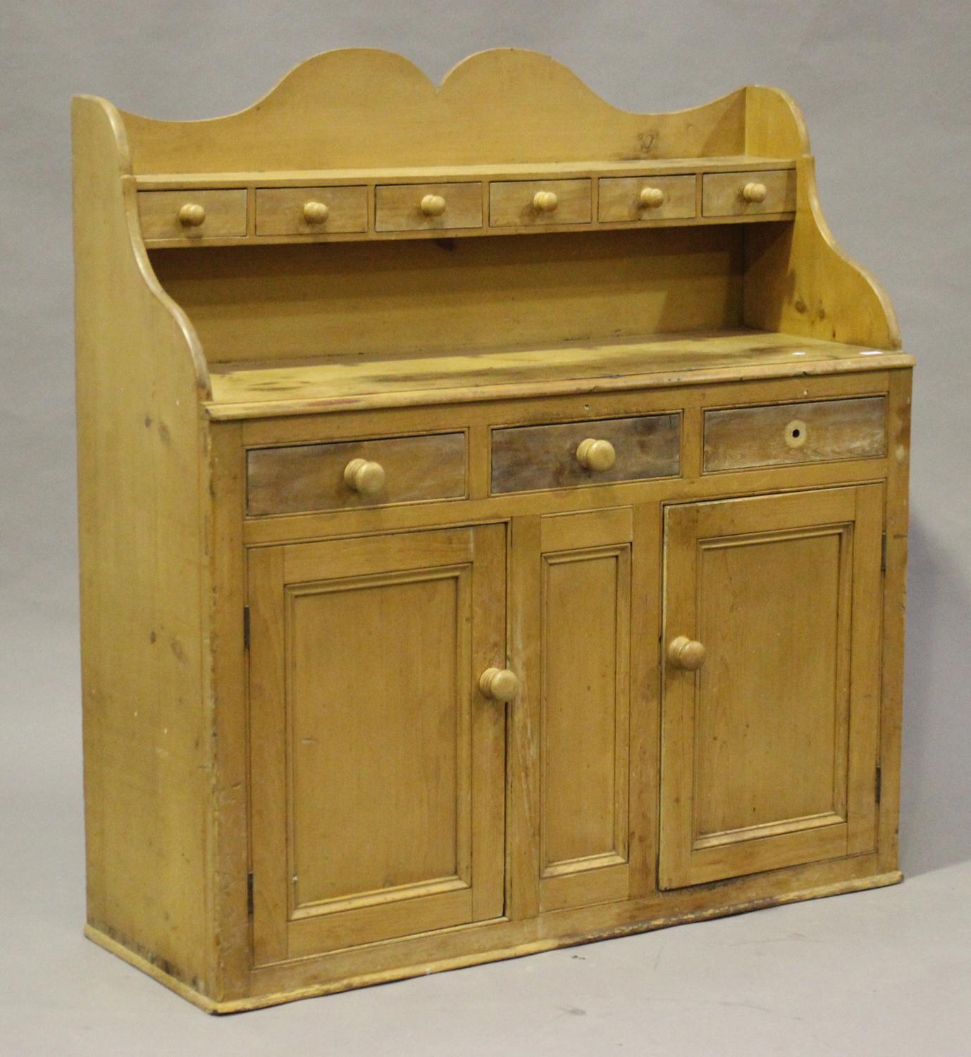 A Victorian Pine Kitchen Dresser The Gallery Back Fitted With Six