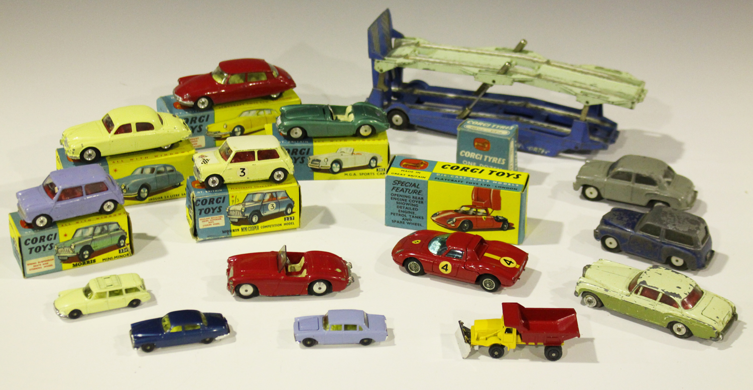 A small collection of Corgi Toys cars, comprising a No. 314 Ferrari  Berlinetta 250 Le Mans, a No. 22