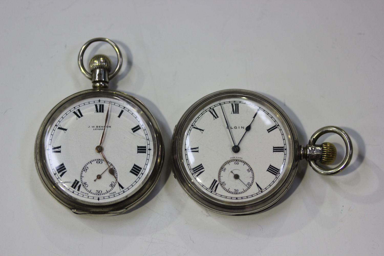 A J.W. Benson London silver cased keyless wind open-faced pocket watch ...