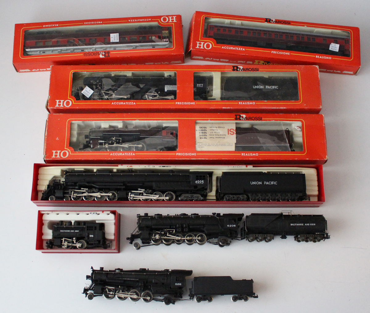 Three Rivarossi gauge HO steam locomotives and tenders, comprising