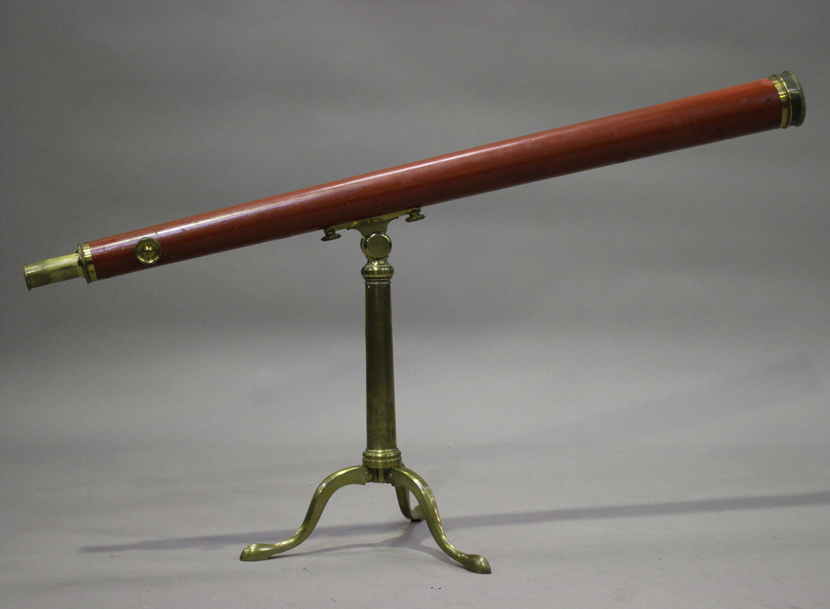 A 19th century lacquered brass telescope by Dollond of London, the 109cm  painted wooden body tube wi