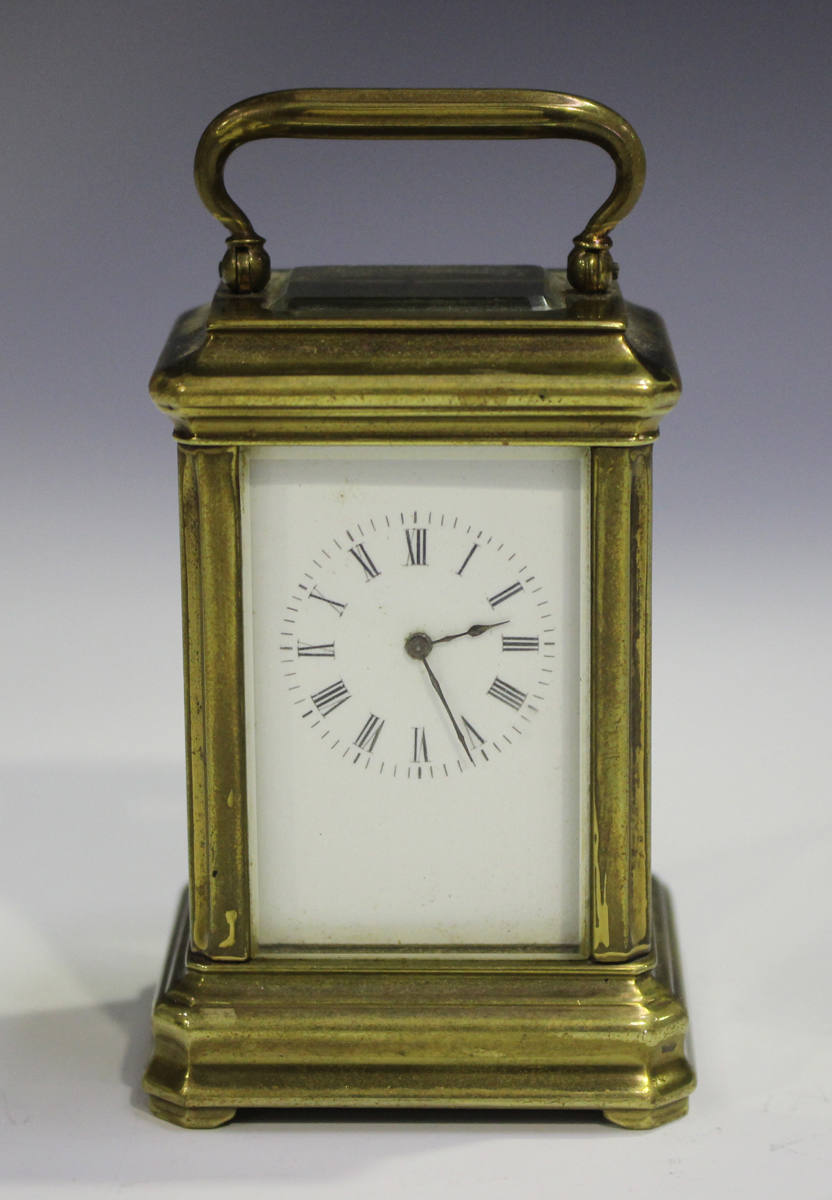 A late 19th/early 20th century brass miniature carriage timepiece with ...