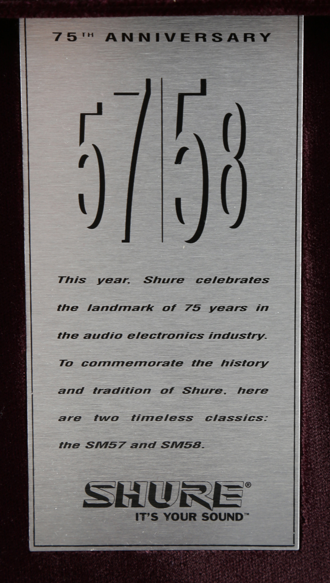 A Shure 75th Anniversary Limited Edition SM57 and SM58 microphone