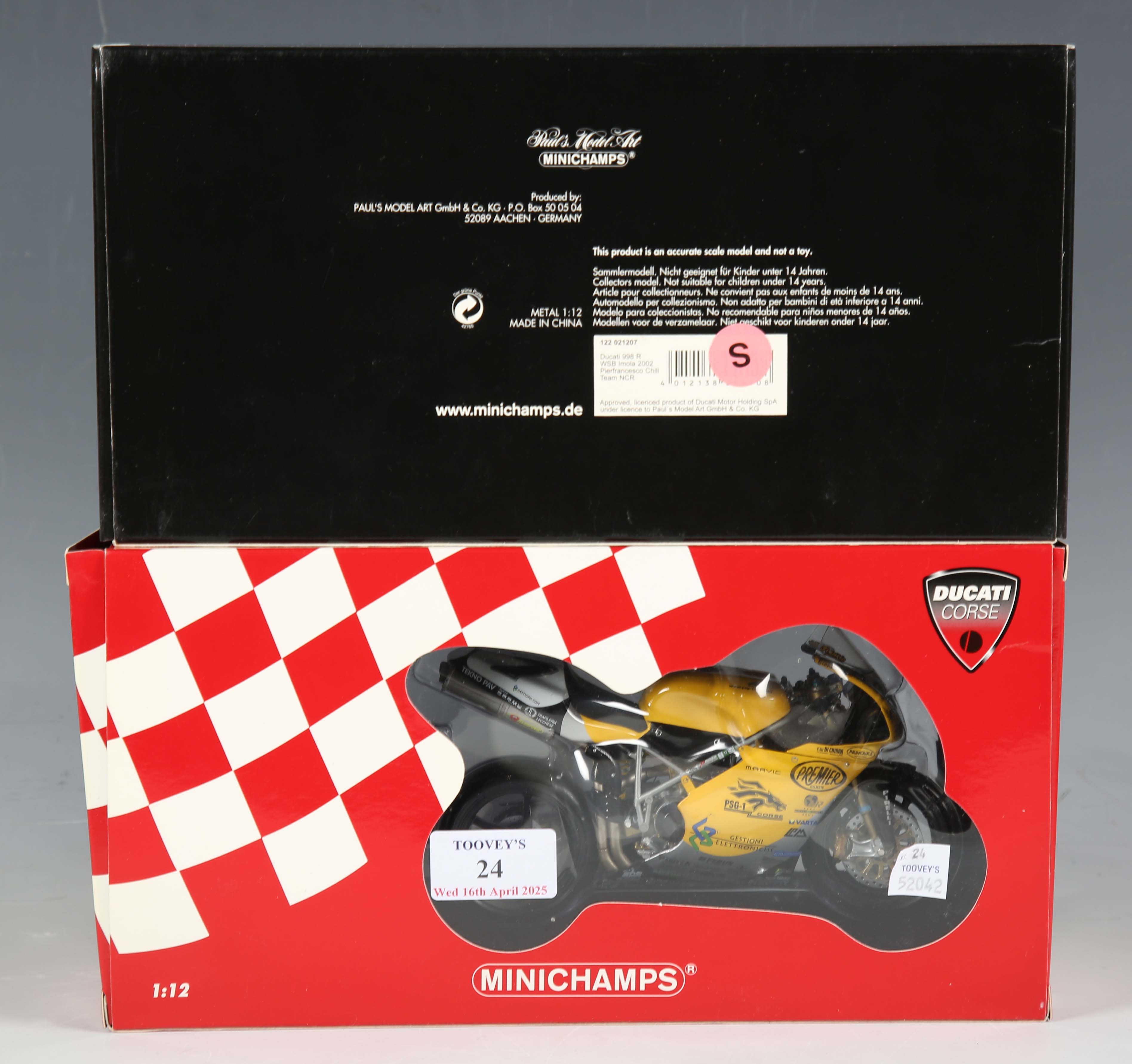 Two Minichamps 1:12 scale model racing motorcycles ridden by
