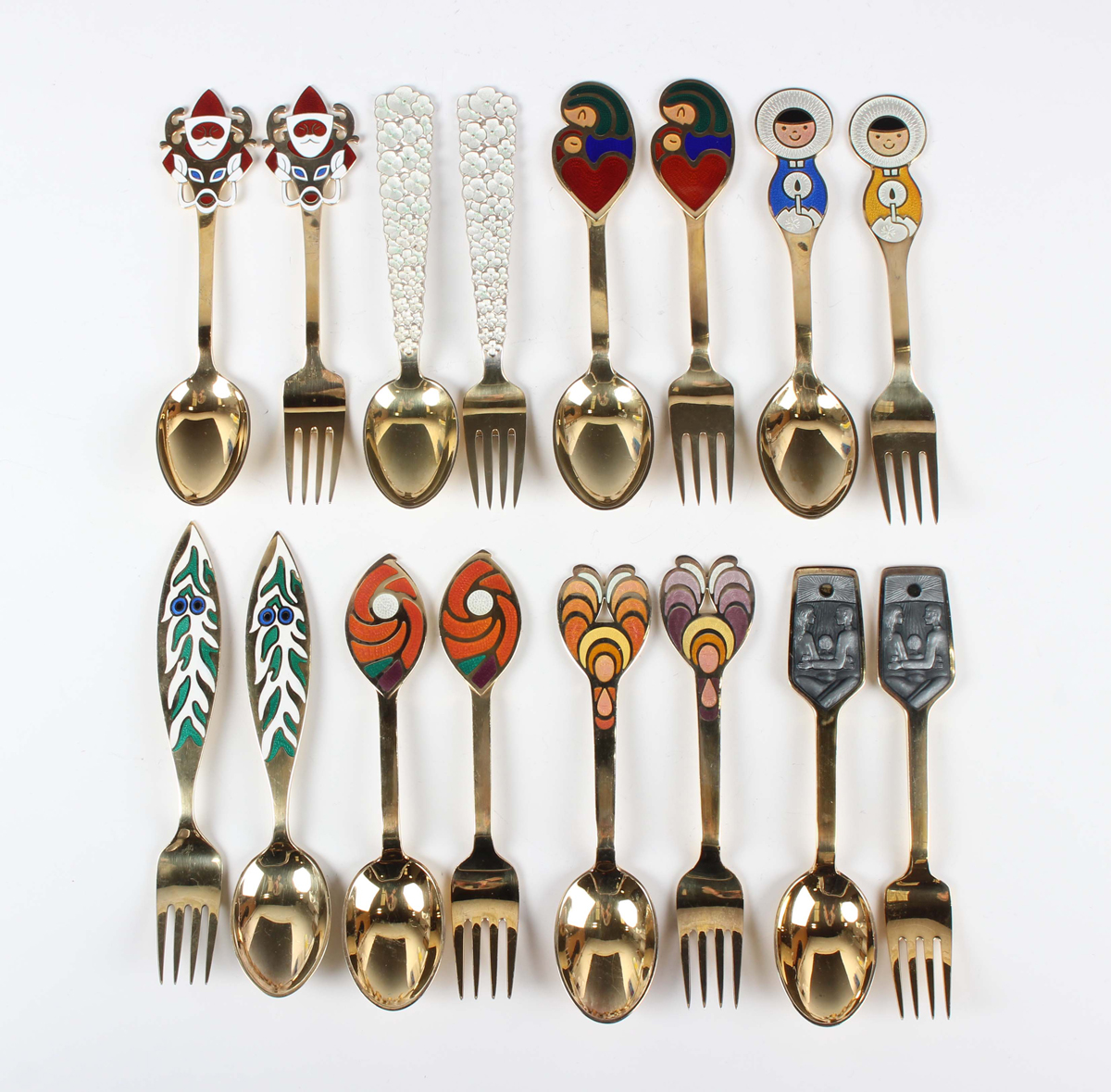 Eight Pairs Of Danish Sterling Silver Gilt And Enamelled Christmas Eight Pairs Of Danish Sterling Silver Gilt And Enamelled Christmas